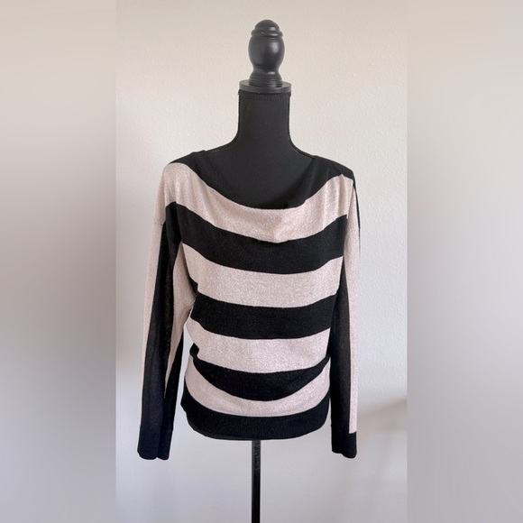 INC International Concepts Black and Cream Striped Sweater - Picture 1 of 9